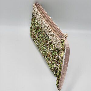 Vtg 1960s  Beaded Clutch Wristlet Purse With Zipper